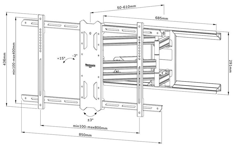 Neomounts Select  WL40S-850BL18 / Screen Wall Mount (full motion, 3 pivots, VESA 800x400) / Black