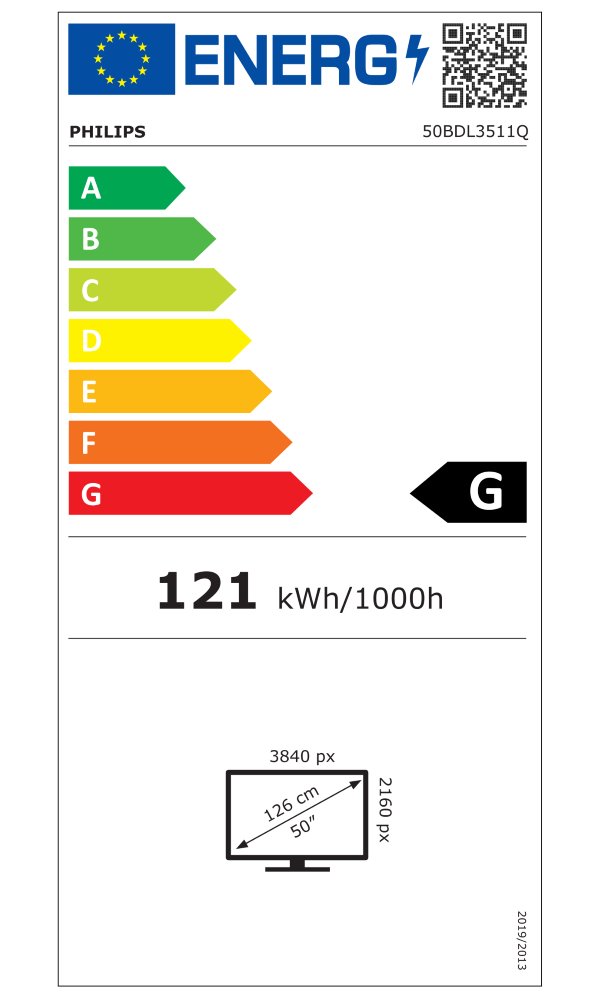 PHILIPS displej 49,5" 50BDL3511Q / Q-Line/ VA/ 4K UHD/ 60Hz/ 8ms/ 4000:1/ 18/7/ HDMI, DVI, VGA, RS232, RJ45, USB