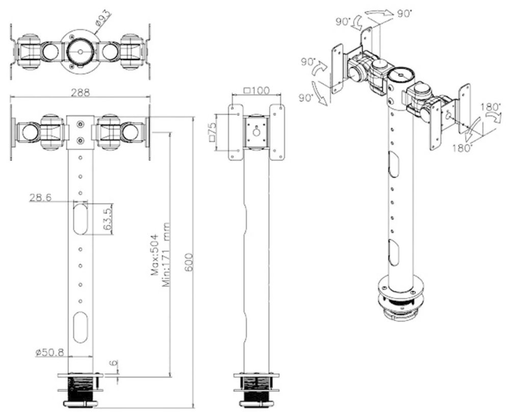 Neomounts FPMA-D050BLACK/Držák displeje/na stůl/10-30"/průchodka/VESA 100X100/nosn. 2x10kg/2 displeje/černý