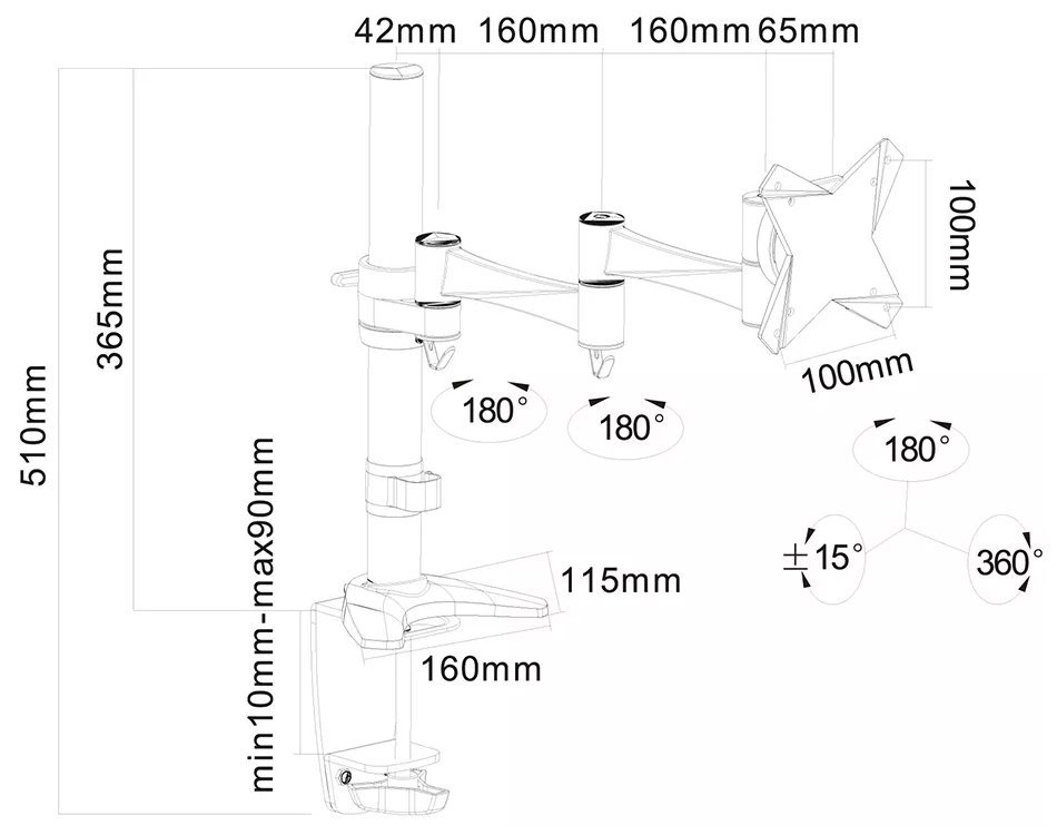 Neomounts FPMA-D1330SILVER / Flat Screen Desk Mount (clamp/grommet) / Silver
