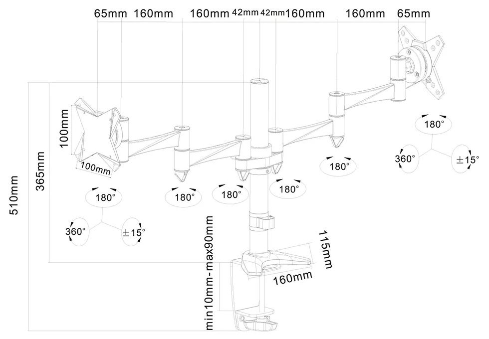 Neomounts FPMA-D1330DSILVER / Flat Screen Desk Mount (clamp/grommet) / Silver