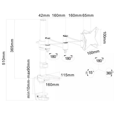 Neomounts FPMA-D1330SILVER / Flat Screen Desk Mount (clamp/grommet) / Silver