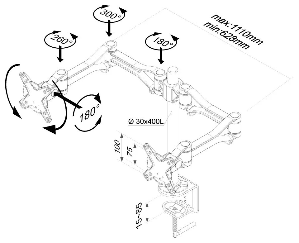 Neomounts FPMA-D1030D / Flat Screen Desk Mount (clamp)  / Silver