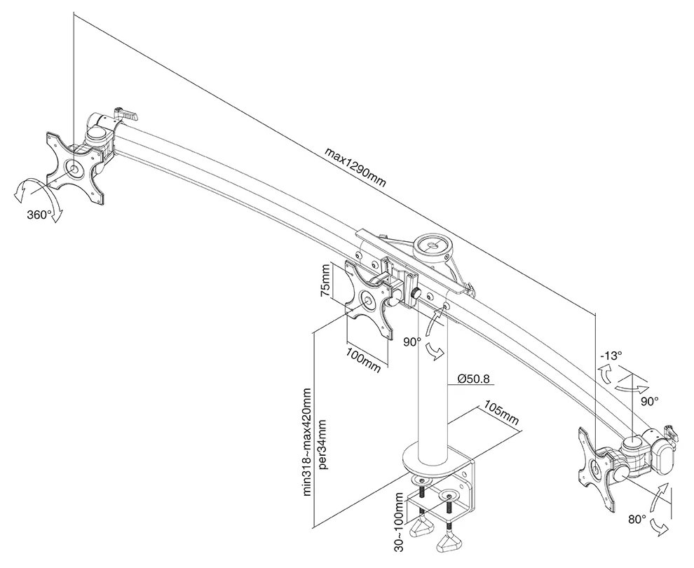 Neomounts FPMA-D700D3/Držák displeje/na stůl/10-27"/svorka/VESA 100X100/nosn. 3x8kg/3 displeje/černý