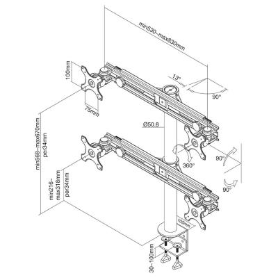 Neomounts FPMA-D700D4/Držák displeje/na stůl/19-30"/svorka/VESA 100X100/nosn. 4x8kg/4 displeje/černý