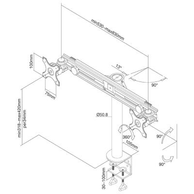 Neomounts FPMA-D700D/Držák displeje/na stůl/10-30"/svorka/VESA 100X100/nosn. 2x8kg/2 displeje/černý