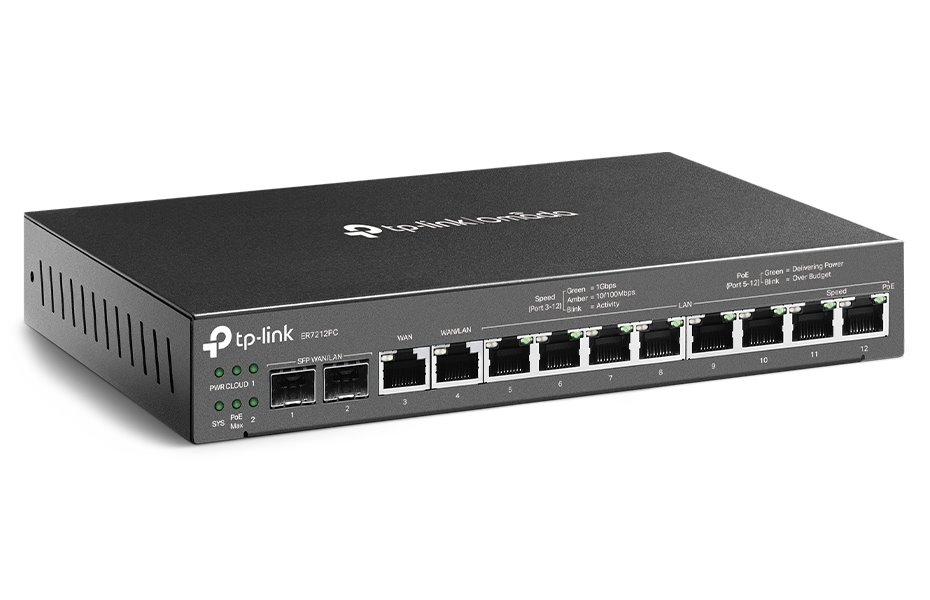 TP-Link ER7212PC Omada Gigabit VPN Router, 8x PoE+, 2x Gbit SFP, 1x Gbit WAN + 1x Gbit LAN/WAN, 8x Gbit LAN, 110W