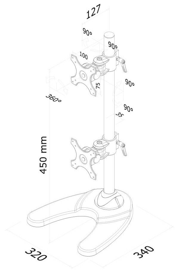 Neomounts FPMA-D700DDV/Držák displeje/na stůl/10-27"/stojan+průchodka/VESA 100X100/nosn. 2x6kg/2 displeje vert/černý