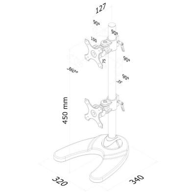 Neomounts FPMA-D700DDV/Držák displeje/na stůl/10-27"/stojan+průchodka/VESA 100X100/nosn. 2x6kg/2 displeje vert/černý