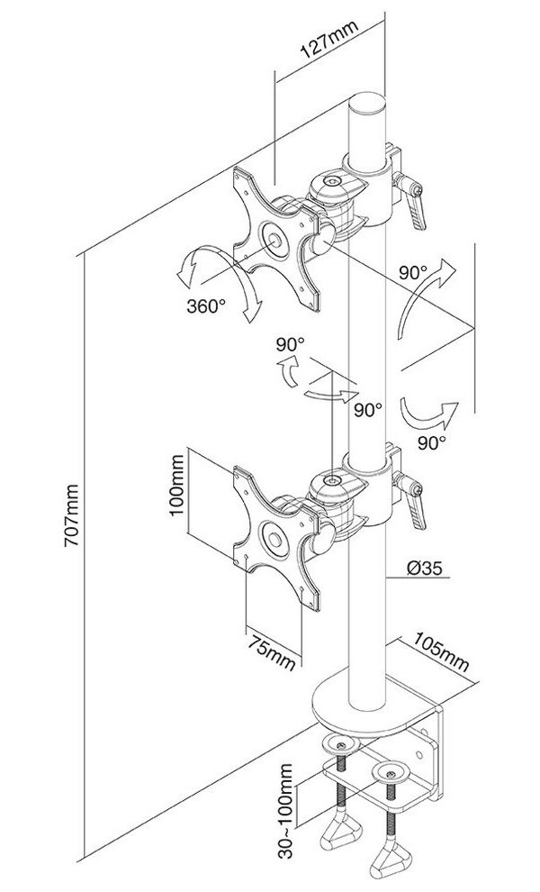 Neomounts FPMA-D700DV/Držák displeje/na stůl/10-27"/svorka/VESA 100X100/nosn. 2x6kg/2 displeje vert/černý