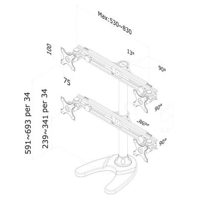 Neomounts FPMA-D700DD4/Držák displeje/na stůl/19-30"/stojan+průchodka/VESA 100X100/nosn. 4x8kg/4 displeje/černý