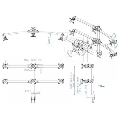 Neomounts FPMA-D700D6/Držák displeje/na stůl/19-27"/svorka/VESA 100X100/nosn. 6x8kg/6 displejů/černý