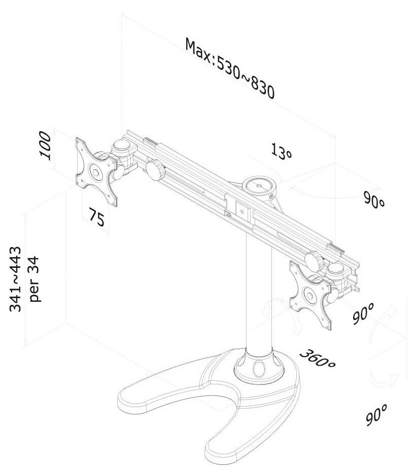 Neomounts FPMA-D700DD/Držák displeje/na stůl/19-30"/stojan+průchodka/VESA 100X100/nosn. 2x8kg/2 displeje/černý