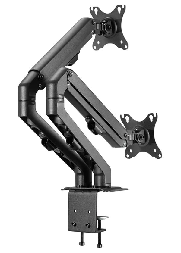 Neomounts FPMA-D650DBLACK/Držák displeje/na stůl/17-27"/svorka+průchodka/VESA 100X100/nosn.2x7kg/2 displeje/černý