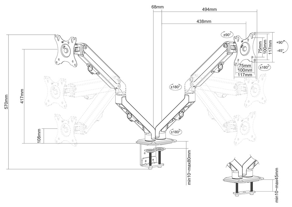 Neomounts FPMA-D650DBLACK/Držák displeje/na stůl/17-27"/svorka+průchodka/VESA 100X100/nosn.2x7kg/2 displeje/černý