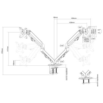 Neomounts FPMA-D650DBLACK/Držák displeje/na stůl/17-27"/svorka+průchodka/VESA 100X100/nosn.2x7kg/2 displeje/černý