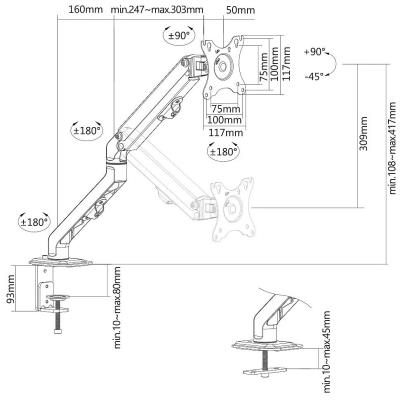 Neomounts FPMA-D650BLACK/Držák displeje/na stůl/17-27"/svorka+průchodka/VESA 100X100/nosn. 7kg/1 displej/černý