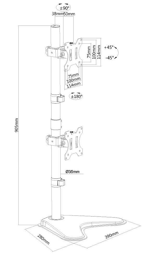 Neomounts FPMA-D550DDVBLACK/Držák displeje/na stůl/10-32"/stojan/VESA 100X100/nosn. 2x6kg/2 displeje vert/černý