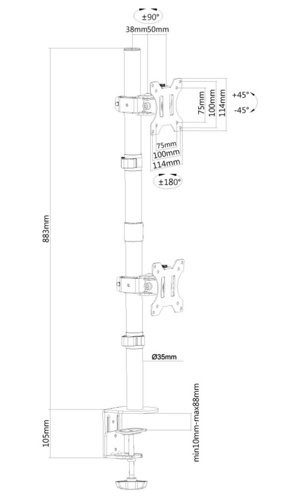 Neomounts FPMA-D550DVBLACK/Držák displeje/na stůl/10-32"/svorka/VESA 100X100/nosn. 2x6kg/2 displeje vert/černý