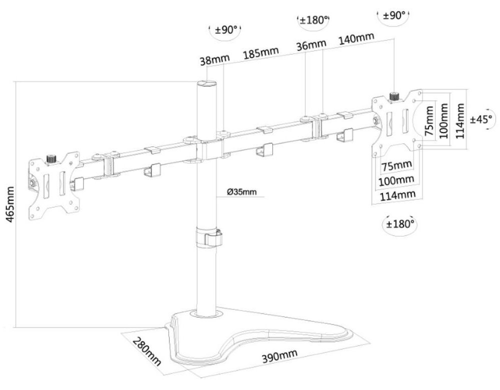 Neomounts FPMA-D550DDBLACK/Držák displeje/na stůl/10-32"/stojan/VESA 100X100/nosn. 2x8kg/2 displeje/černý