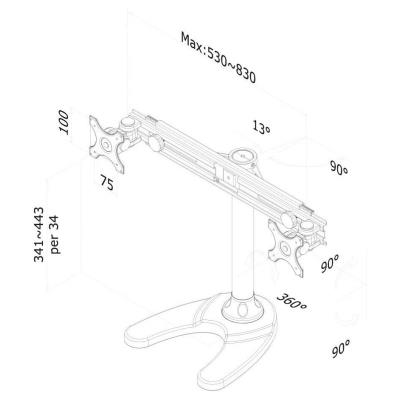Neomounts FPMA-D700DD/Držák displeje/na stůl/19-30"/stojan+průchodka/VESA 100X100/nosn. 2x8kg/2 displeje/černý