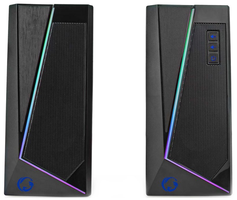 NEDIS herní reproduktory/ 2.0/ výkon 18 W/ 3,5 mm jack/ LED/ USB/ ovládání hlasitosti/ černé