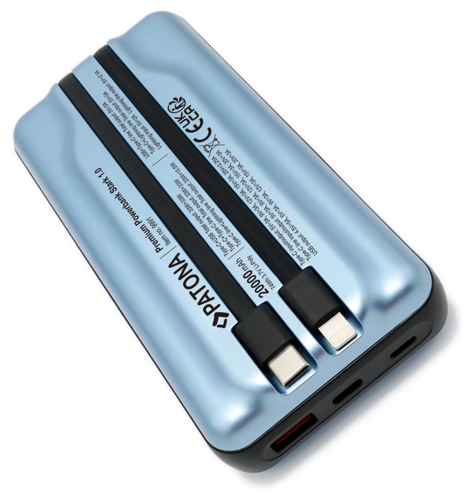 PATONA powerbanka, 20000mAh Li-Pol 3A, USB-C/Lightning, PD 65W, modrá