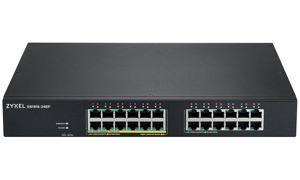 ZyXEL GS1915-24EP, 24-port GbE, 12 port PoE, 130 Watt 802.3at, rackmount, Smart hybrid mode Switch, standalone or Nebula