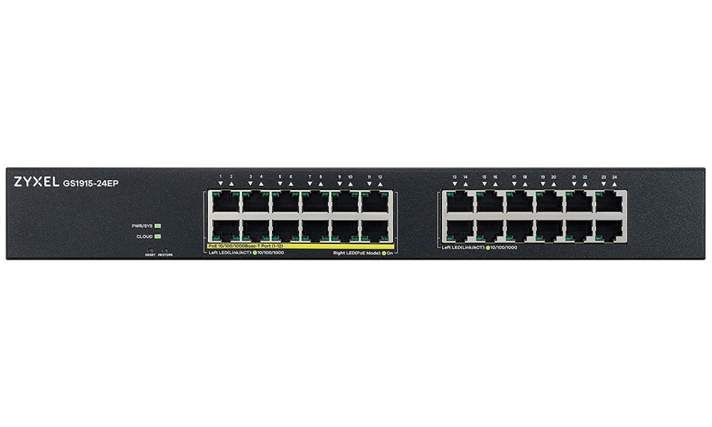 ZyXEL GS1915-24EP, 24-port GbE, 12 port PoE, 130 Watt 802.3at, rackmount, Smart hybrid mode Switch, standalone or Nebula