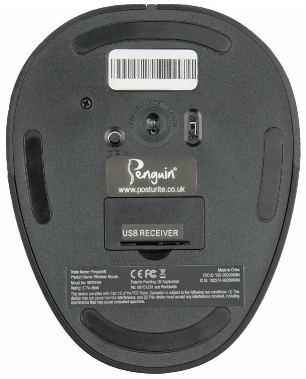 FELLOWES vertikální ergonomická myš Penguin/ bezdrátová/ velikost M/ 1 200 dpi/ černo-šedá