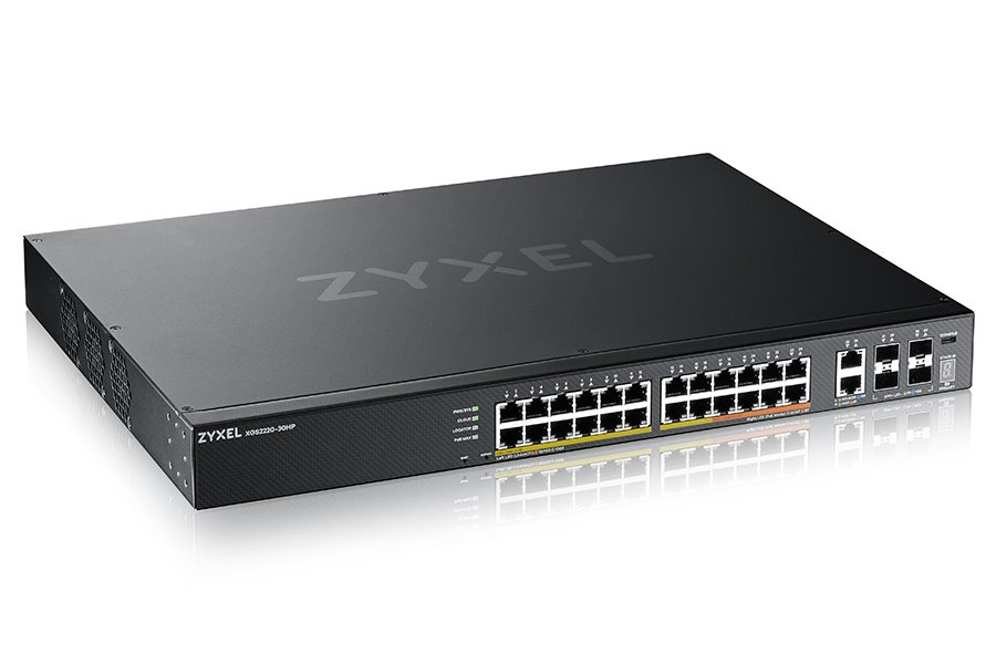 ZyXEL XGS2220-30HP, L3 Access Switch, 400W PoE, 16xPoE+/10xPoE++, 24x1G RJ45 2x10mG RJ45, 4x10G SFP+ Uplink, incl. 1 yr