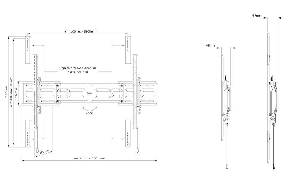 Neomounts Select  WL30S-950BL19 / Screen Wall Mount (fixed, VESA 100X100-1500X900) / Black