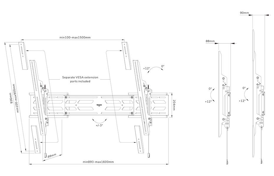 Neomounts Select  WL35S-950BL19 / Screen Wall Mount (tilt, VESA 100X100-1500X900) / Black