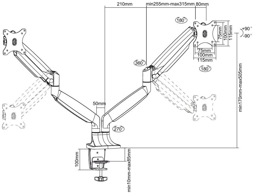 Neomounts Select  NM-D750DWHITE / Flat Screen Desk mount (10-32") desk clamp/grommet / White