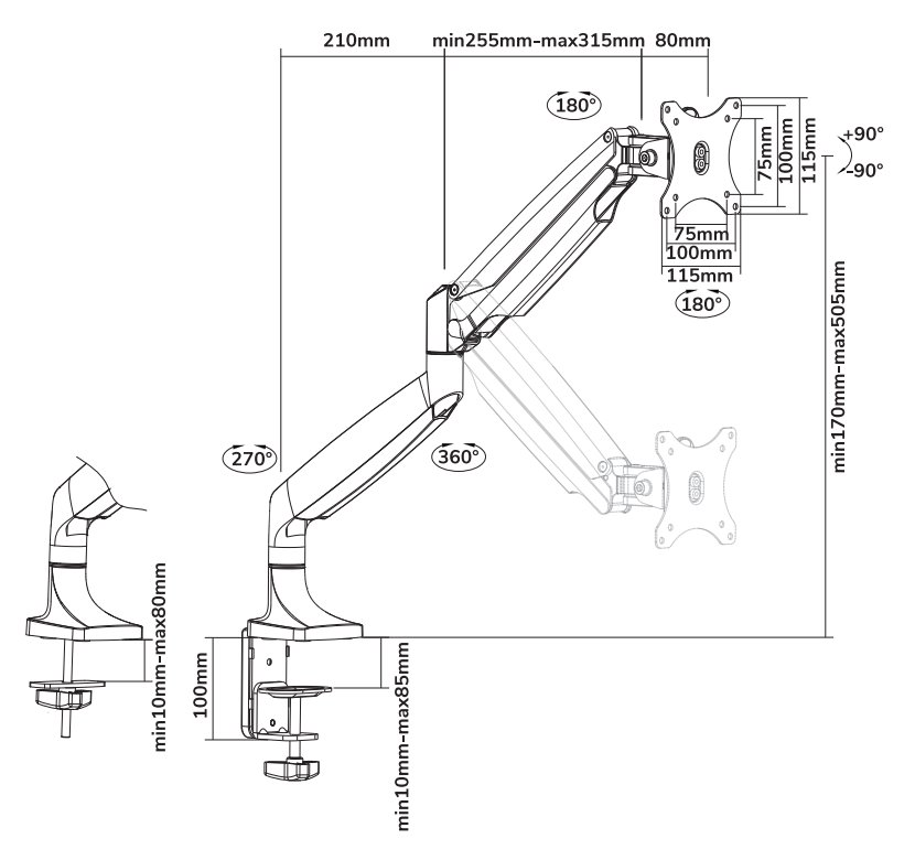 Neomounts Select  NM-D750WHITE / Flat Screen Desk mount (10-32") desk clamp/grommet / White