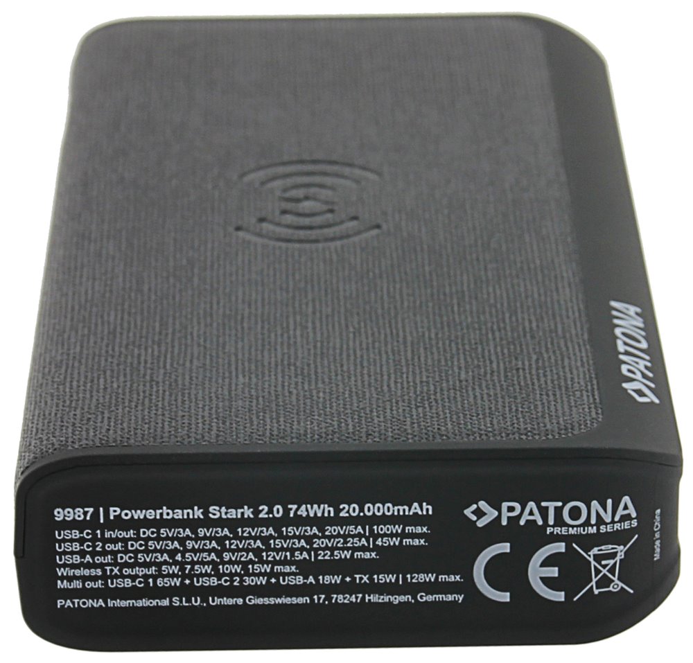PATONA powerbanka, 20000mAh Li-lon, 2xUSB-C/1x USB-A s QI nabíjením 15W, PD 100W