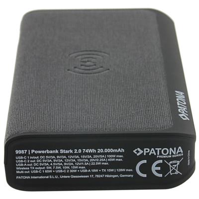 PATONA powerbanka, 20000mAh Li-lon, 2xUSB-C/1x USB-A s QI nabíjením 15W, PD 100W
