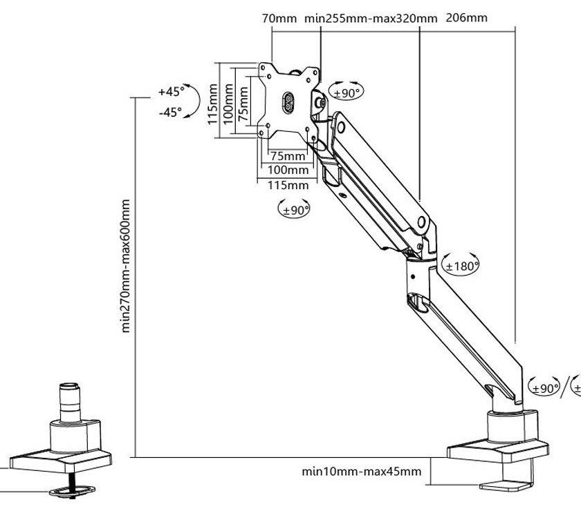 Neomounts Select  NM-D775SILVER / Flat Screen Desk mount (10-32") desk clamp/grommet / Silver