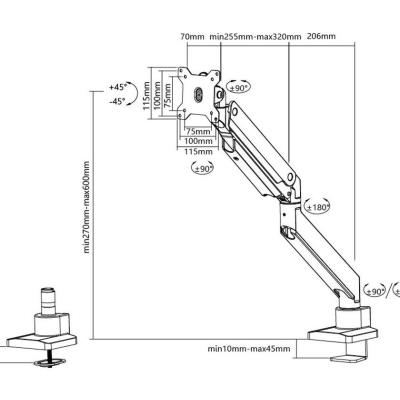 Neomounts Select  NM-D775SILVER / Flat Screen Desk mount (10-32") desk clamp/grommet / Silver