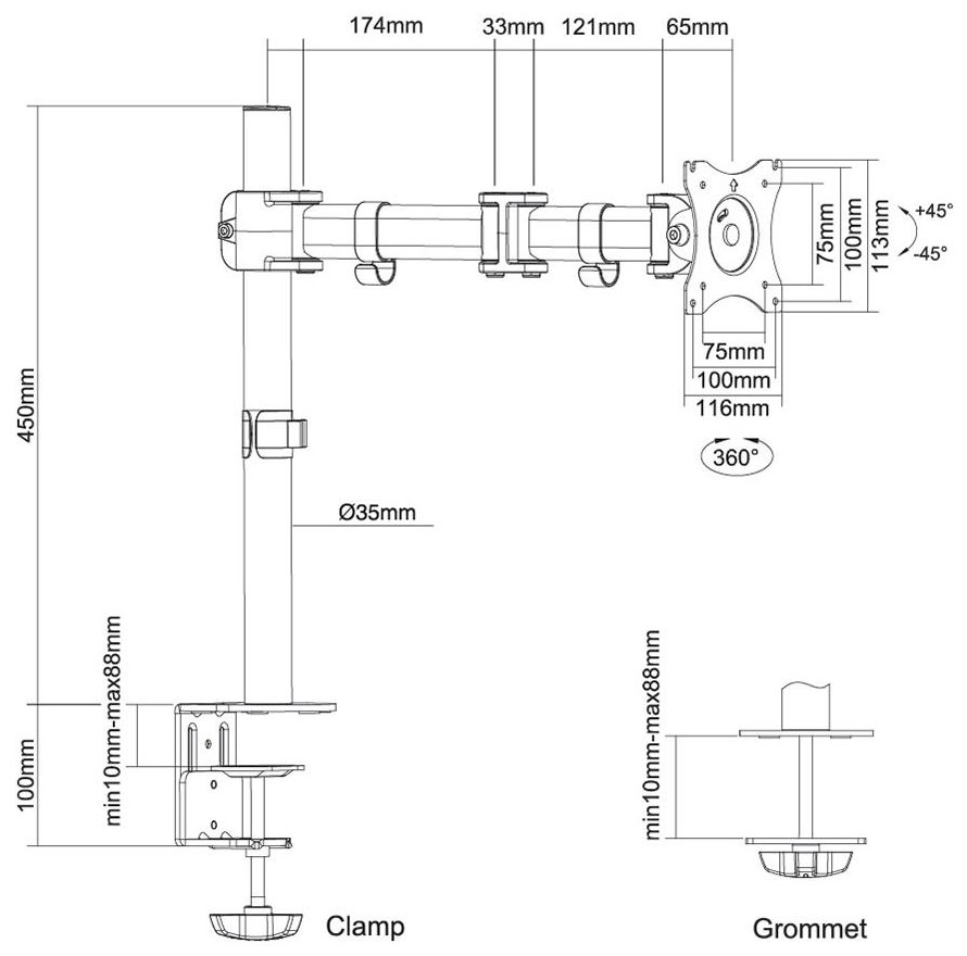 Neomounts Select NM-D135SILVER/Držák displeje/na stůl/10-30"/svorka+průchodka/VESA 100X100/nosn. 8kg/stříbrný