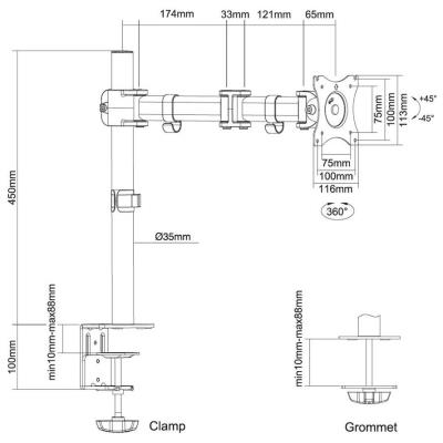 Neomounts Select NM-D135SILVER/Držák displeje/na stůl/10-30"/svorka+průchodka/VESA 100X100/nosn. 8kg/stříbrný