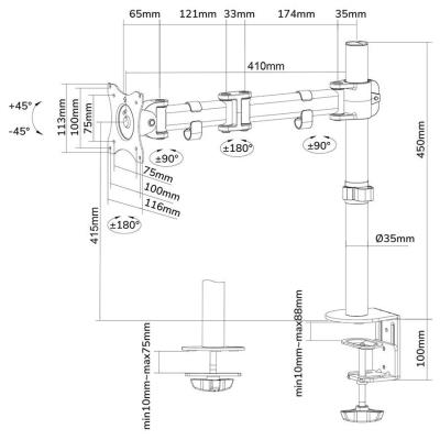 Neomounts Select NM-D135BLACK/Držák displeje/na stůl/10-27"/svorka+průchodka/VESA 100X100/nosn. 8kg/černý