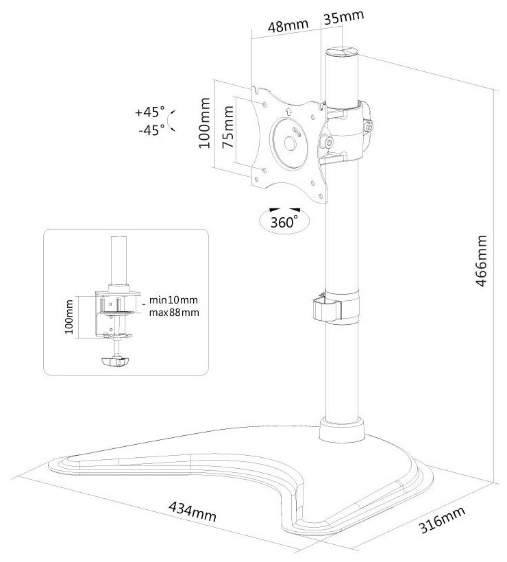 Neomounts Select  NM-D335BLACK / Flat Screen Desk mount (10-30") desk clamp/stand/grommet / Black
