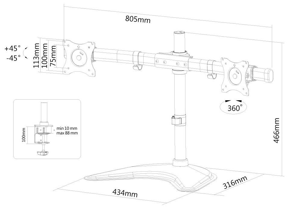 Neomounts Select  NM-D335DBLACK / Flat Screen Desk mount (10-27") desk clamp/stand/grommet / Black