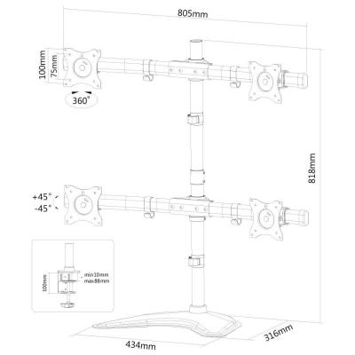 Neomounts Select  NM-D335D4BLACK / Flat Screen Desk mount (10-27") desk clamp/stand/grommet / Black