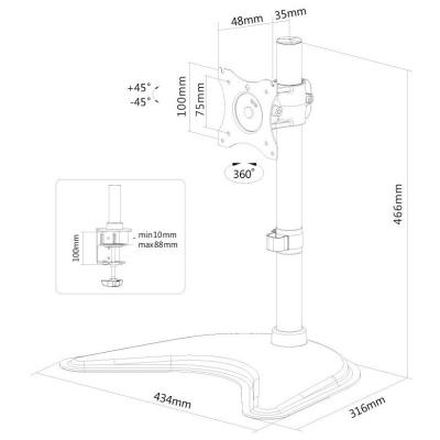 Neomounts Select  NM-D335BLACK / Flat Screen Desk mount (10-30") desk clamp/stand/grommet / Black