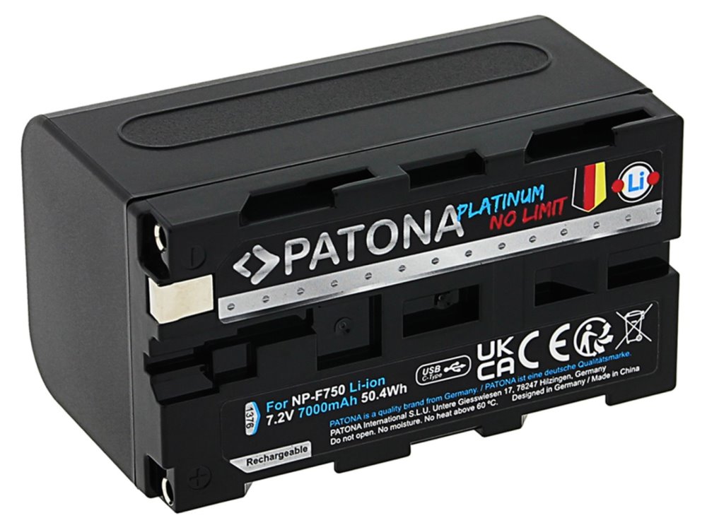 PATONA baterie pro digitální kameru Sony NP-F550/F750/F950 7000mAh Li-Ion Platinum USB-C nabíjení