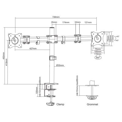 Neomounts Select NM-D135DSILVER/Držák displeje/na stůl/10-27"/svorka+průchodka/VESA 100X100/nosn. 2x 8kg/2 disp/stříbrný