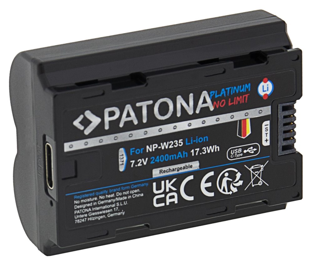 PATONA baterie pro foto Fuji NP-W235 2400mAh Li-Ion Platinum USB-C nabíjení