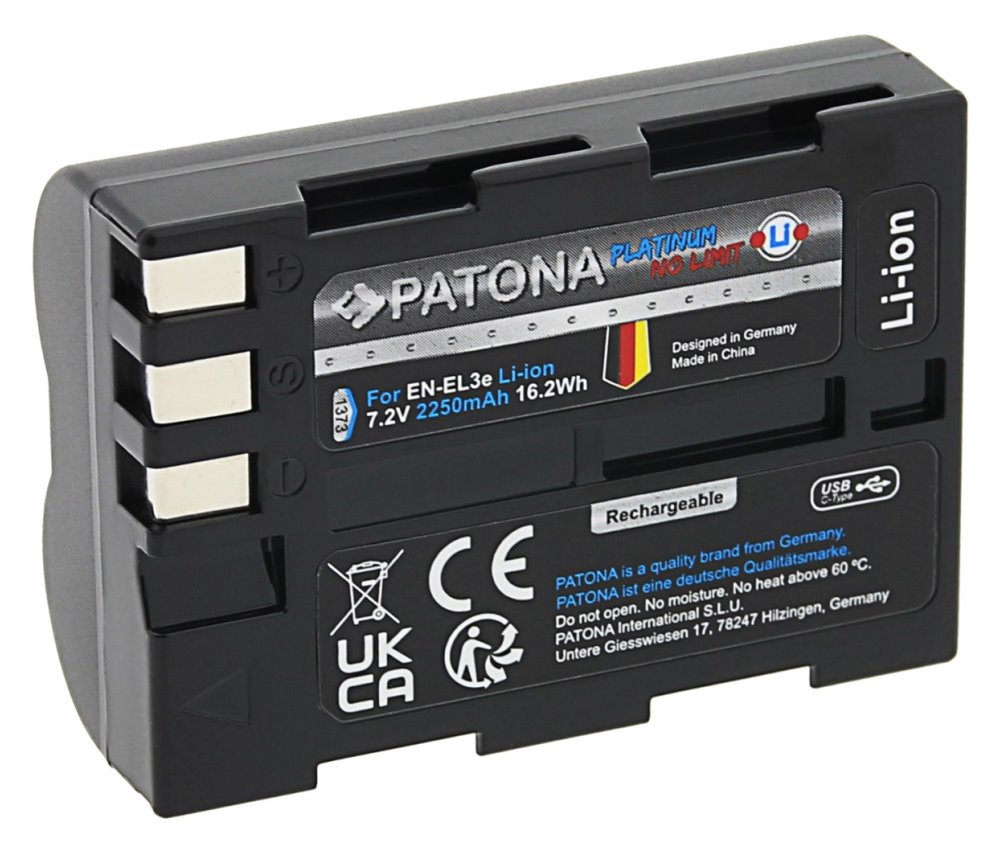 PATONA baterie pro foto Nikon EN-EL3E 2250mAh Li-Ion Platinum USB-C nabíjení